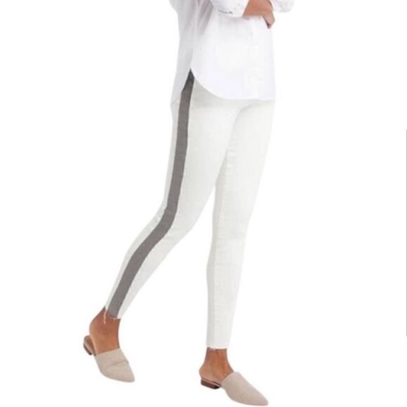 Spanx Side Stripe High Rise Skinny Jean Raw Hem White Gray - Picture 14 of 14